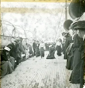 Victorians Prints: Victorians Playing Marbles on Deck of Ship