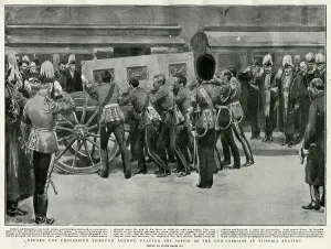 Bearers Prints: Victoria's funeral, placing coffin Victoria Station