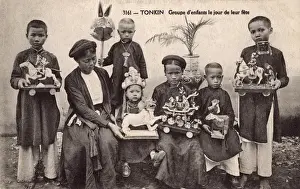 Tonkin Prints: Vietnam - Tonkin Province - Group of children on fete day