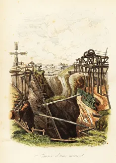 Achille Comte Prints: View of an 18th century iron mine at Dannemora, Upland, Sweden