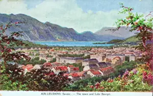 Bains Prints: A view of Aix Le Bains and Lake Bourget