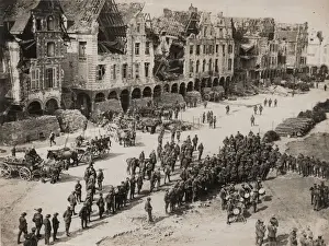 Arras Prints: View of an Arras street with ruined buildings, WW1