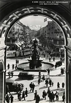 Zurich Prints: View of Bahnhofplatz, Zurich, Switzerland