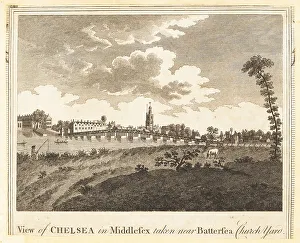 Boatman Prints: View of Battersea Bridge, Chelsea Old Church, 1784
