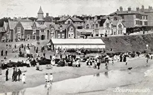 Deckchairs Prints: View of the beach, Bournemouth, Hampshire