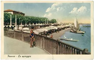 View of the beach and sea front, Pesaro, Italy