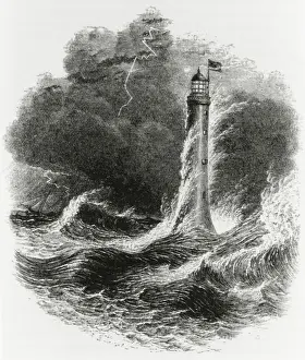 Skelton Prints: View of Bell Rock lighthouse by Percival Skelton