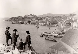 View of Bergen, boats and children, Norway. c. 1900