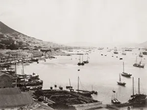 View of boats in the harbour, Hong Kong, China