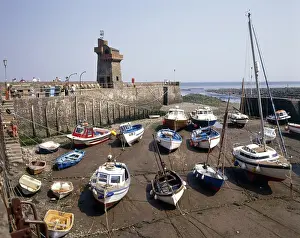 View of boats in the harbour, Lynmouth, Devon