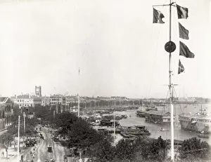 View along Bund in Shanghai, China, on Huangpu River