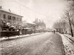 View along the Bund in the snow, Shanghai, China, c. 1890 s