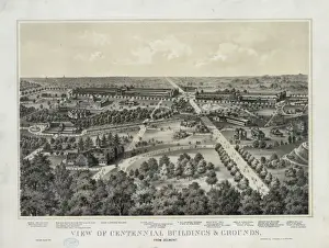 Centennial Prints: View of centennial buildings & grounds