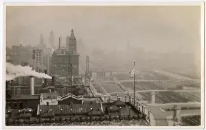 Skyscrapers Prints: View of Chicago with air pollution