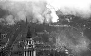 London Fire Brigade Gallery: View of City fires from St Pauls Cathedral, WW2