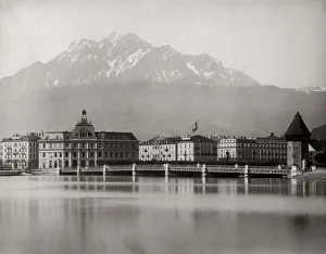 Lucerne Prints: View of the city across the lake, Lucerne Luzern Switzerland