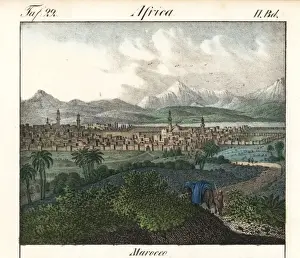 Morocco Prints: View of the city of Marrakech, Morocco, North Africa, 1800s