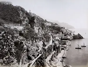 Amalfi Prints: View of the coast at Amalfi, Italy, circa 1890