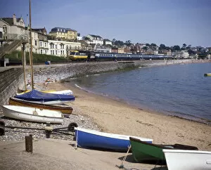 Images Dated 11th April 2017: View of cove with boats and train, Dawlish, Devon