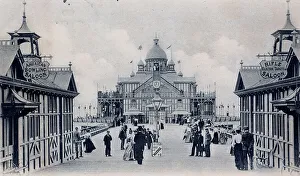 Bowling Prints: View along Eastbourne pier with sign for Rifle Saloon