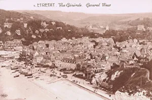 Etretat Prints: A view of Etretat and the beach, 1920s
