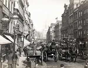 Choked Prints: View along Fleet Street London, busy horse drawn traffic