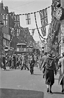 View of Fleet Street, London, with flags