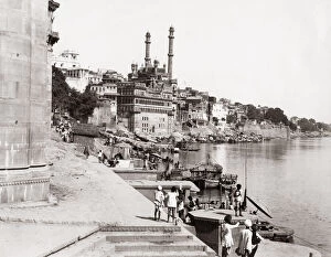 Funeral Gallery: View along the ghats, Benares (Varanasi), India, c.1880 s