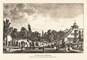Diversion Prints: View of the giant roller coaster in Belleville in Paris, 1817