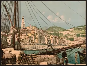 Mentone Prints: View from the harbor, Mentone, Riviera