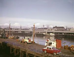 Lorry Prints: View of the harbour and quayside, Aberdeen, Scotland