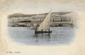 View of the harbour with sailing boat, Algiers, Algeria