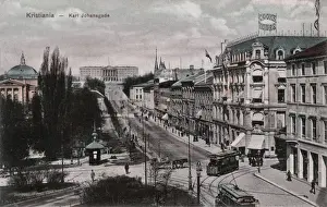 Oslo Prints: View of Karl Johansgade, Oslo, Norway