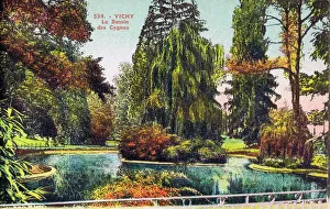 Vichy Prints: A view of Le Bassin des Cygnes (gardens and lake) at Vichy