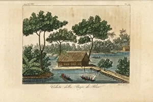 Palau Collection: View of a longhouse in the bay of Palau island