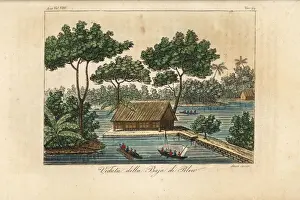 Sailboat Prints: View of a longhouse in the bay of Palau island