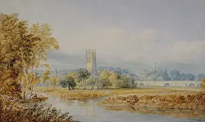Magdalen Prints: View of Magdalen College Tower and Bridge, Oxford