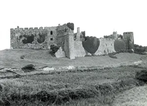 View of Manorbier Castle, near Tenby, South Wales