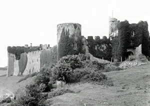 View of Manorbier Castle, near Tenby, South Wales