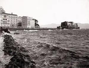 Castel Prints: View along Mediterranean, Naples, Italy, Castel dell Ovo
