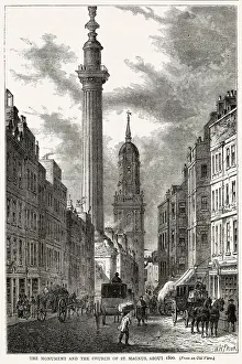 Magnus Prints: View of the Monument and the Church of St Magnus the Martyr in Lower Thames Street