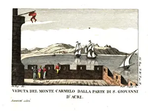 Interessanti Prints: View of Mount Carmel taken from St. Jean d Acre, Palestine