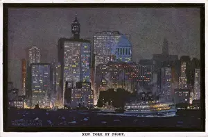 View of New York City by night, USA