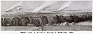 Images Dated 13th April 2021: View on the North Downs towards Aldershot, showing fires on the heath during a prolonged