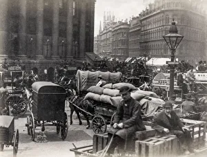 Choked Prints: View outside Mansion House London, busy horse drawn traffic
