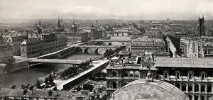 View of Paris city centre along River Seine, France