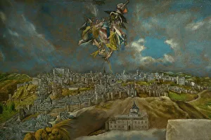 Angels Prints: View and plan of Toledo, circa 1610-1614, by El Greco