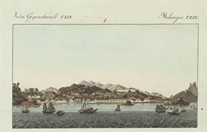 Sepoys Prints: View of the port town of Macau, China, circa 1800s