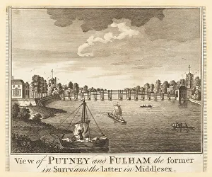 Ferry Prints: View of Putney Bridge over the River Thames, London, 1784