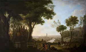 A View of the River Boyne with Gentlemen and Horses by a Sta